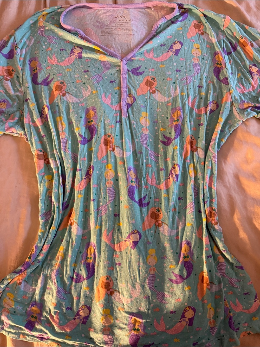 Little Sleepies Teal Mermaid Henley Sleep Top with Purple & Pink Accents